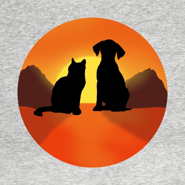 snset with cat and dog ,cats lover,dogs lover,catshirt,dogshirt,cute cat,cute dog,cats,dogs by arlene